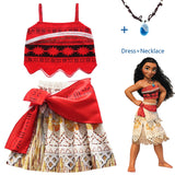 Princess Moana Cosplay Dress for Girls with Necklace
