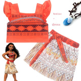 Princess Moana Cosplay Dress for Girls with Necklace