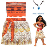Princess Moana Cosplay Dress for Girls with Necklace