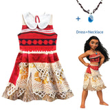 Princess Moana Cosplay Dress for Girls with Necklace