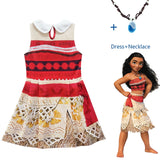Princess Moana Cosplay Dress for Girls with Necklace