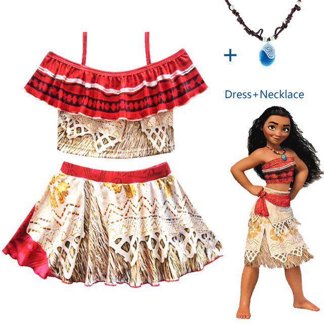 Princess Moana Cosplay Dress for Girls with Necklace