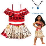Princess Moana Cosplay Dress for Girls with Necklace