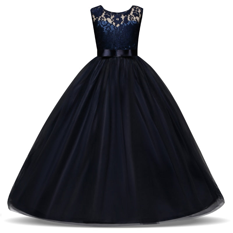 Flower Lace Full Length Party Gown For Girls