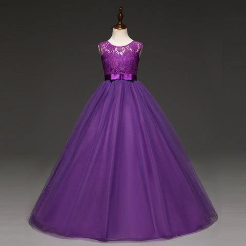 Flower Lace Full Length Party Gown For Girls