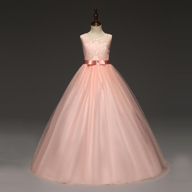 Flower Lace Full Length Party Gown For Girls