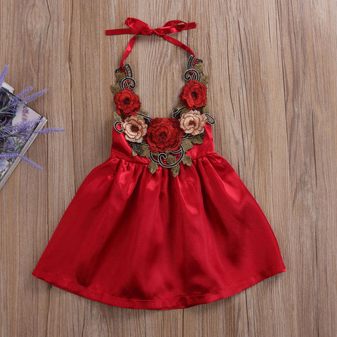 Halter Strap Flower Party Backless Frock