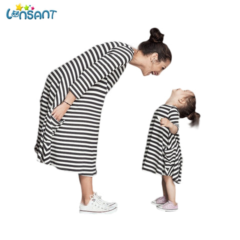 Striped Matching Dress for Mother and Daughter