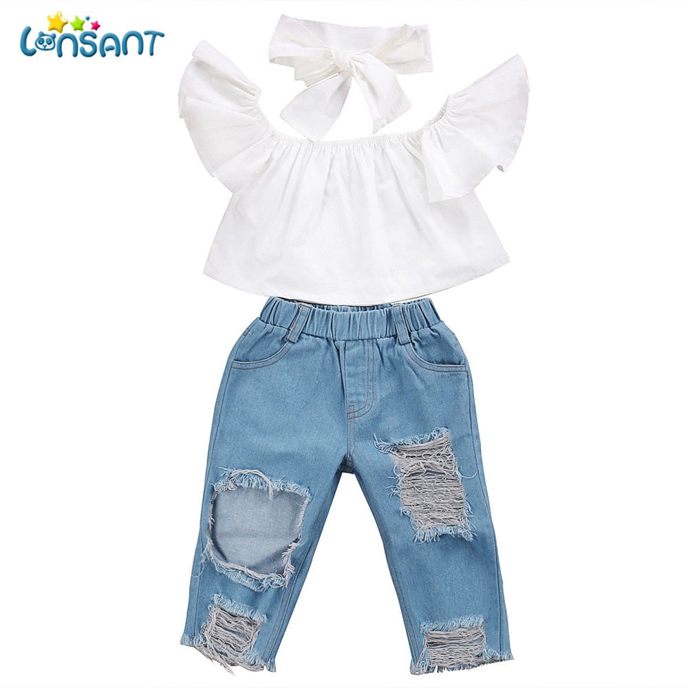 Trendy Off Shoulder Top With Rugged Jeans For Girls