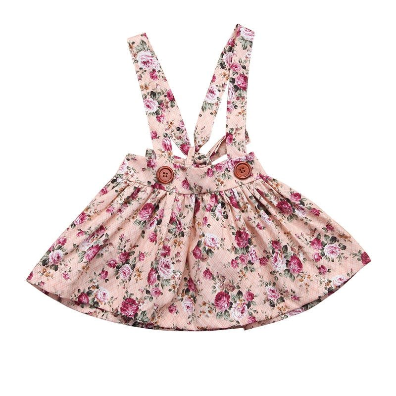 Floral Printed Party Bib Dress for Baby Girl