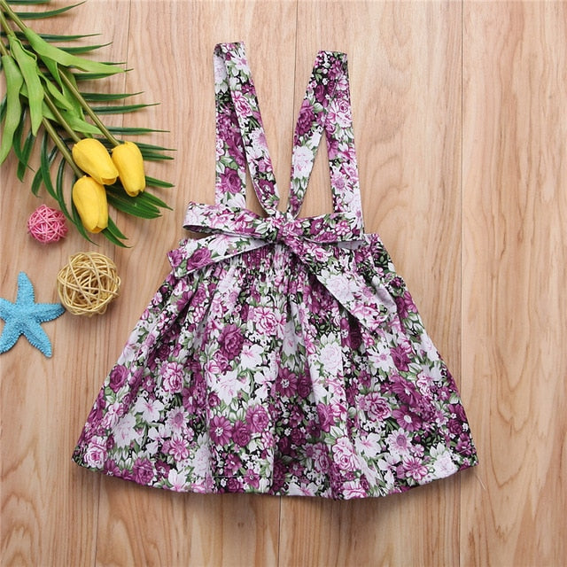 Floral Printed Party Bib Dress for Baby Girl