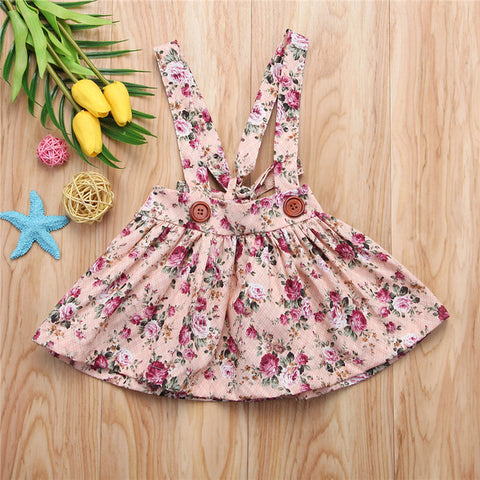 Floral Printed Party Bib Dress for Baby Girl