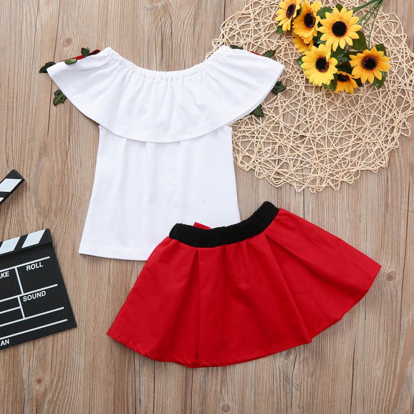 Off Shoulder Flower Top And Skirt Set For Baby Girl