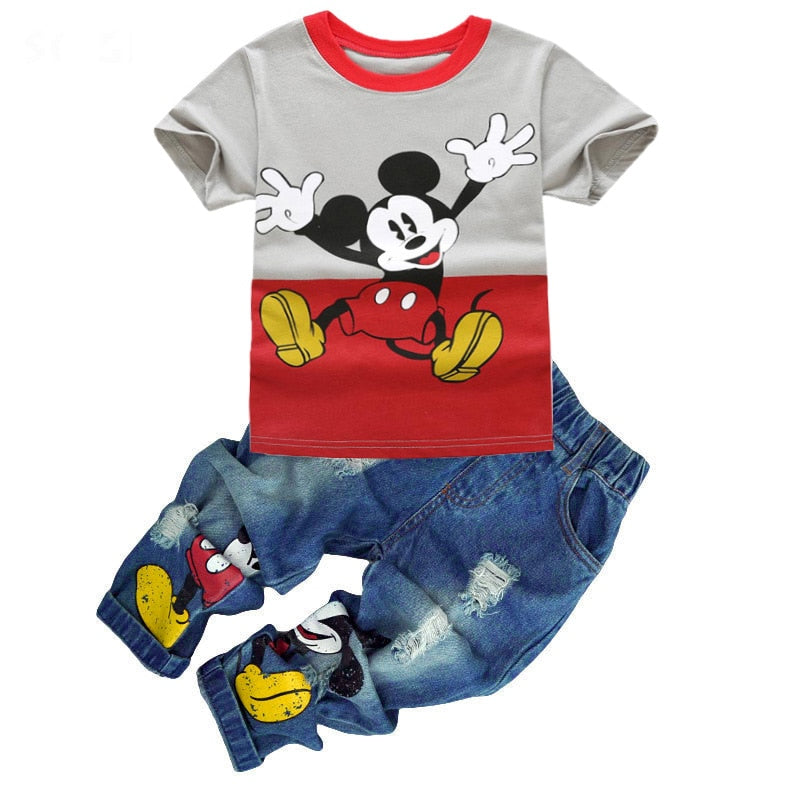 Cartoon Printed T-shirt and Jeans Set for Boy