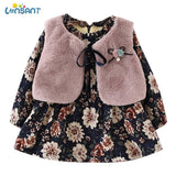 Printed Frock With Coat For Little Girls