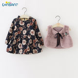 Printed Frock With Coat For Little Girls