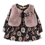 Printed Frock With Coat For Little Girls