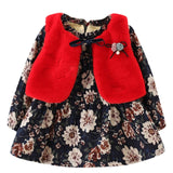 Printed Frock With Coat For Little Girls