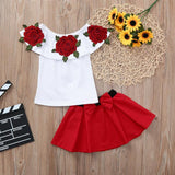 Off Shoulder Flower Top And Skirt Set For Baby Girl
