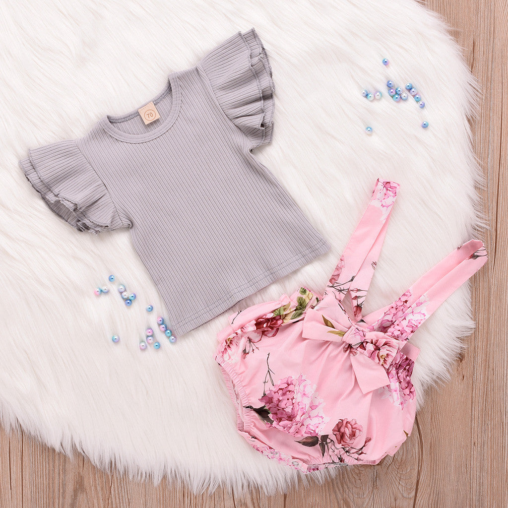 Floral 2 Piece Set of Top and Romper for Baby Girl