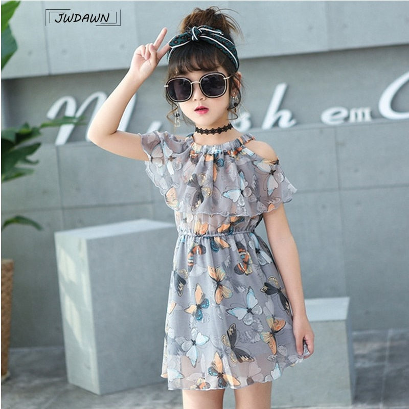 Printed Cold Shoulder Knee Length Frock For Girls
