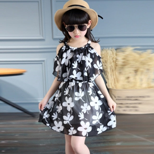 Printed Cold Shoulder Knee Length Frock For Girls