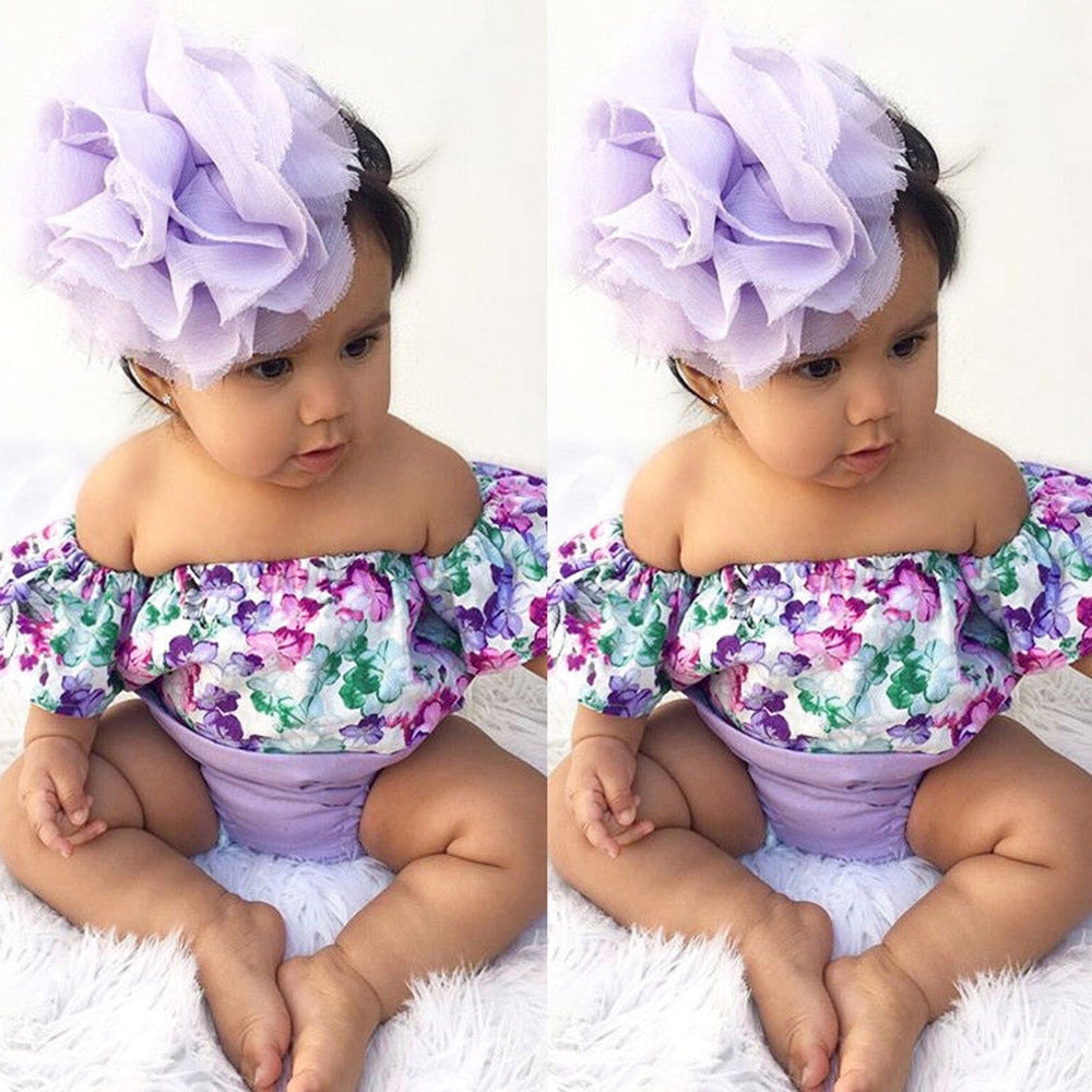3 Piece Off Shoulder Top With Big Flower Hairband