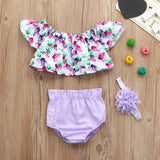 3 Piece Off Shoulder Top With Big Flower Hairband