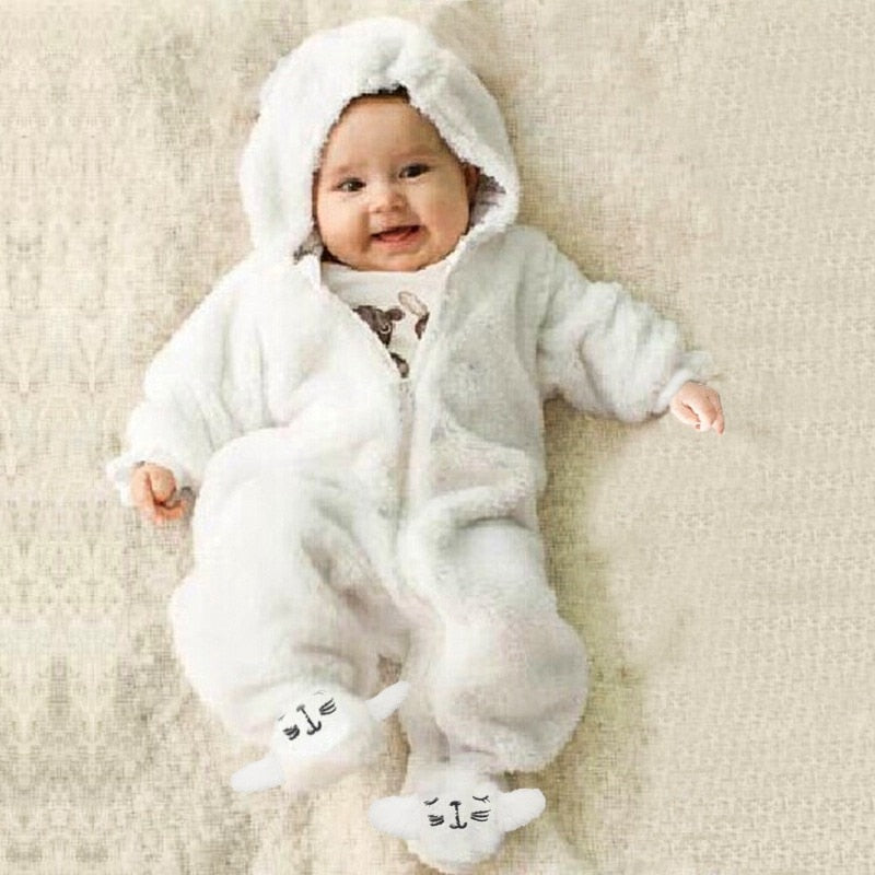 Hooded Furry Jumpsuit For Newborn