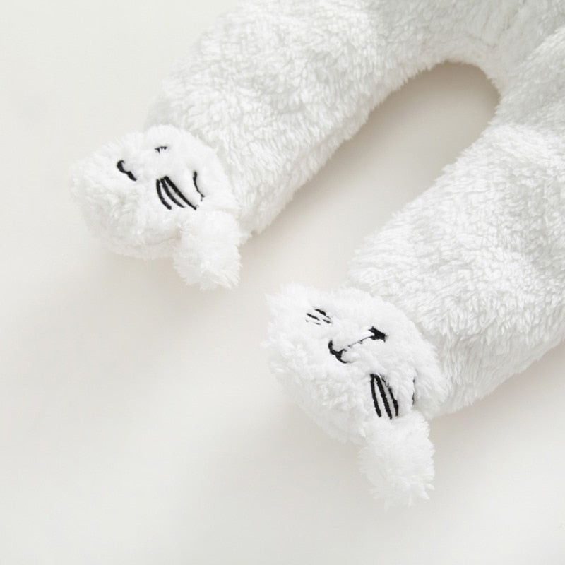 Hooded Furry Jumpsuit For Newborn