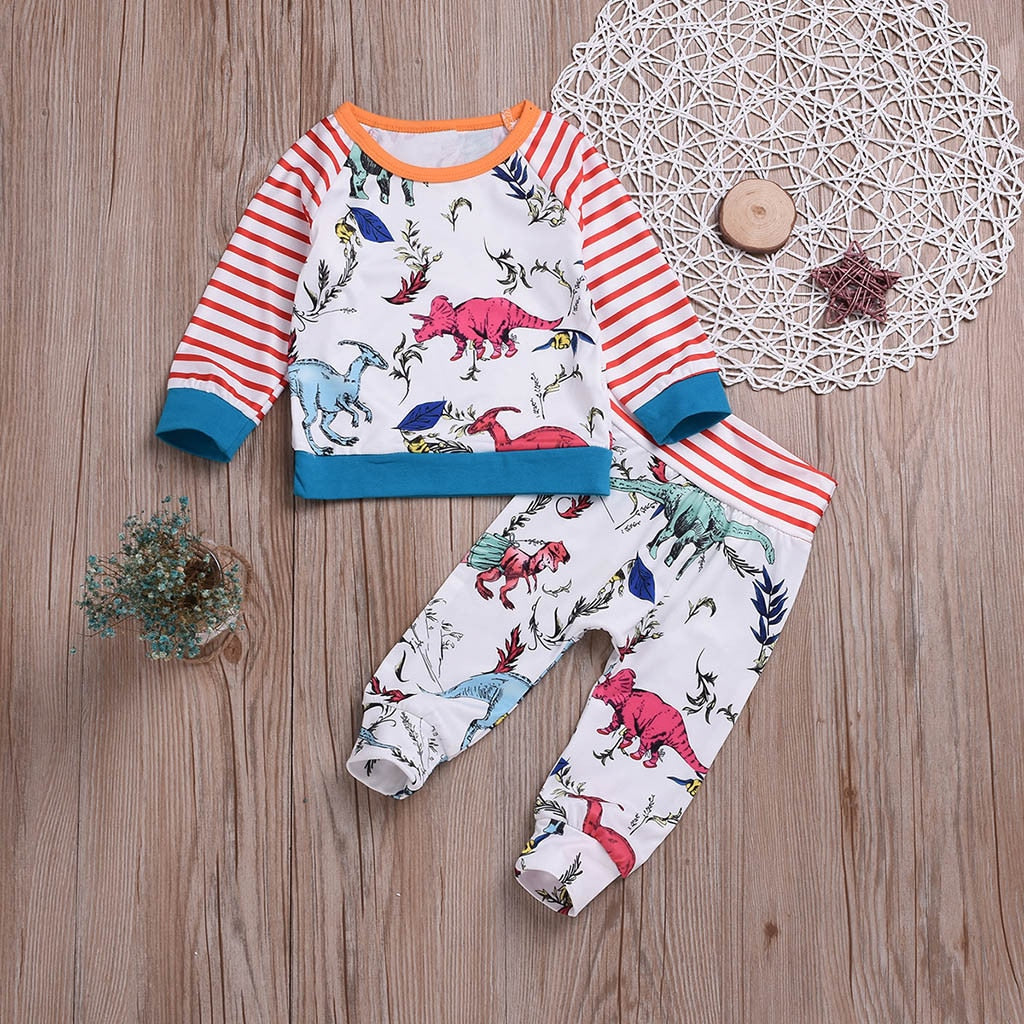 Striped Dinosaur Printed Sleepwear For Newborn