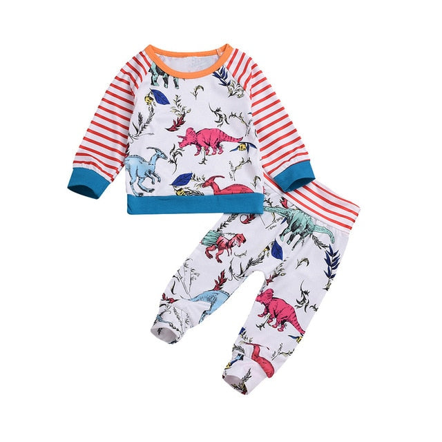 Striped Dinosaur Printed Sleepwear For Newborn