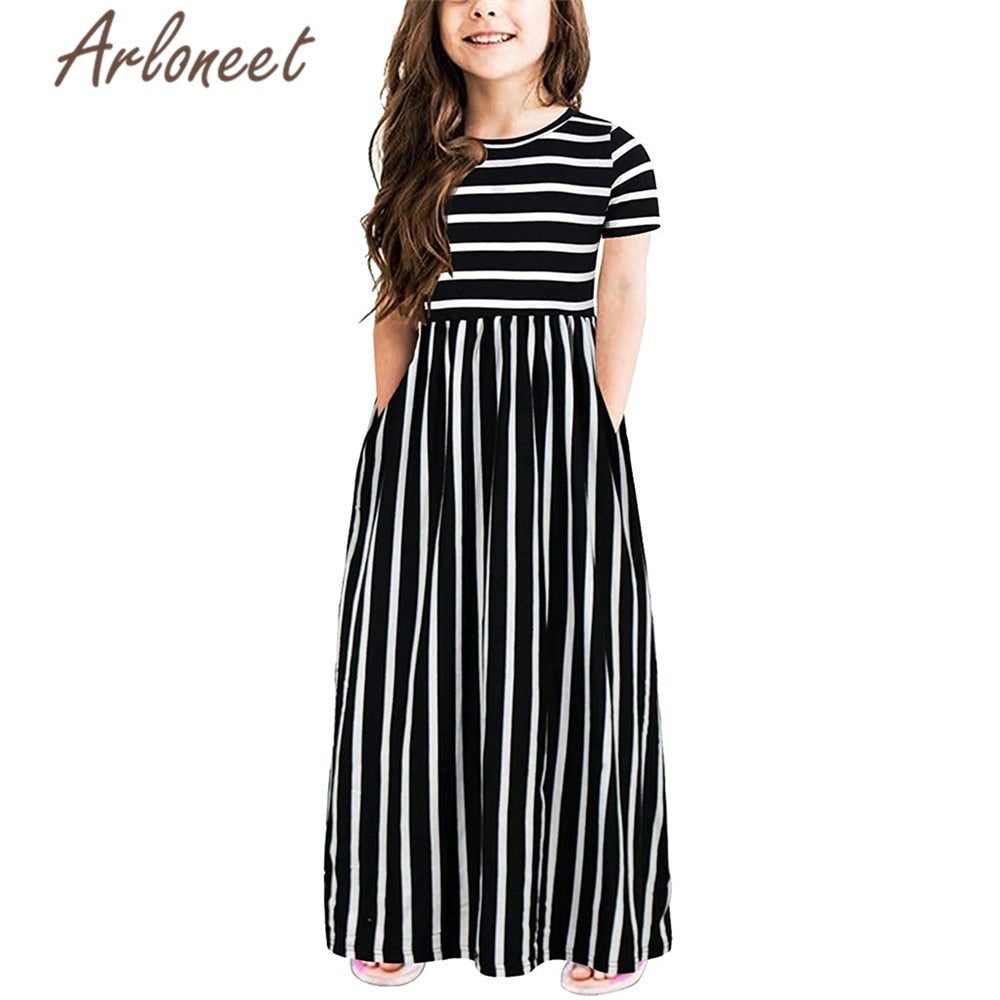 Striped Mid Calf Casual Dress For Teenage Girls