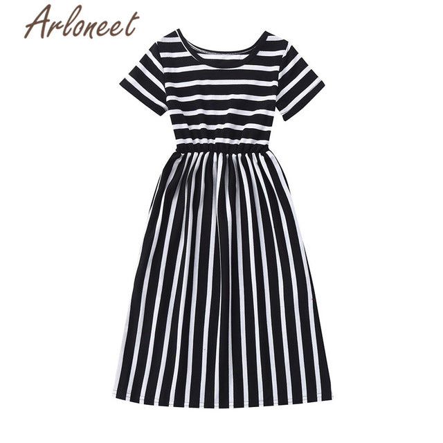 Striped Mid Calf Casual Dress For Teenage Girls