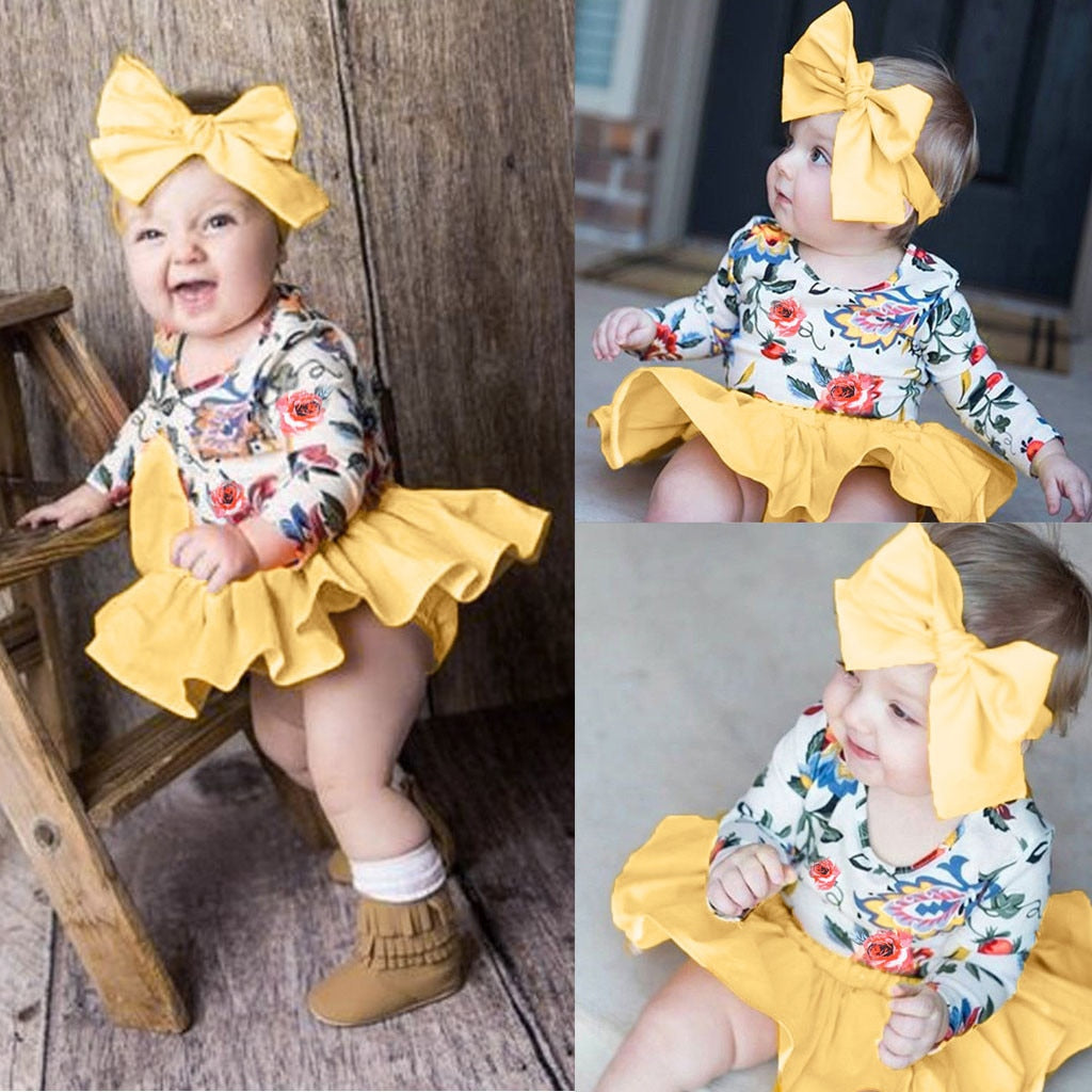 Long Sleeve 3 Piece Girl Dress For Summer
