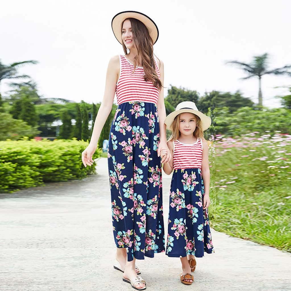 Floral Printed Long Dress For Mom- Daughter