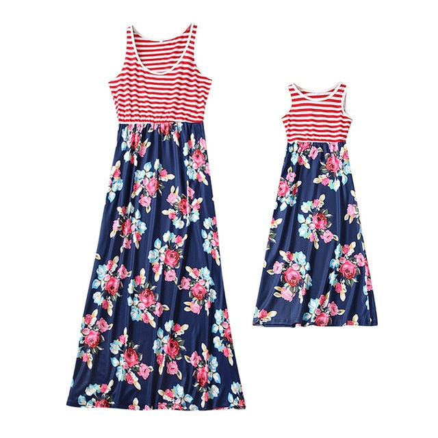 Floral Printed Long Dress For Mom- Daughter