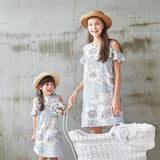 New Printed Cold Shoulder Casual Dress For Mother- Daughter