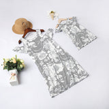 New Printed Cold Shoulder Casual Dress For Mother- Daughter