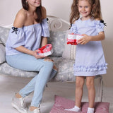 Multicolor Striped Off Shoulder Mother Daughter Dress Set